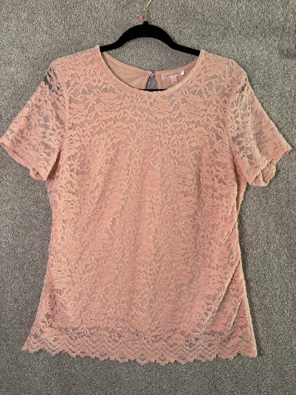 Teddi Rose L Pink Floral Lace Blouse Balletcore Cottagecore